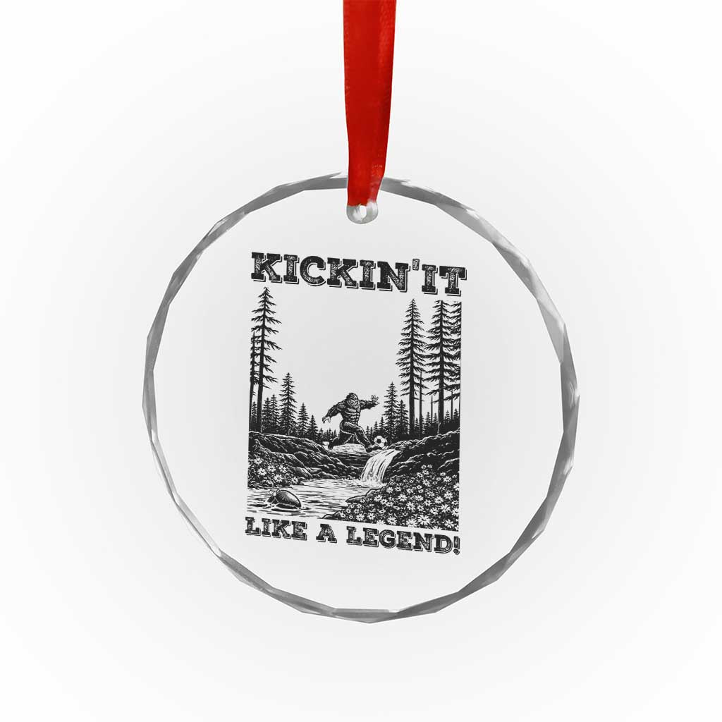 Kickin It Like A Legend Crystal Glass Ornament Funny Bigfoot Soccer Player