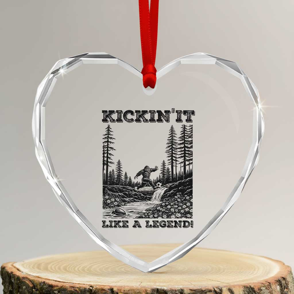 Kickin It Like A Legend Heart Crystal Glass Ornament Funny Bigfoot Soccer Player
