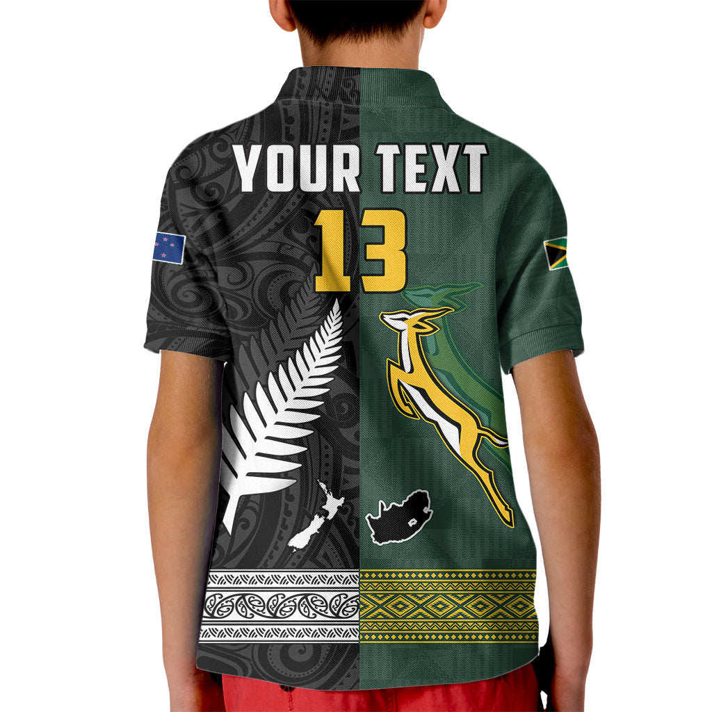 Custom Text and Number South Africa Protea and New Zealand Fern Polo Shirt Rugby Go Springboks vs All Black LT13