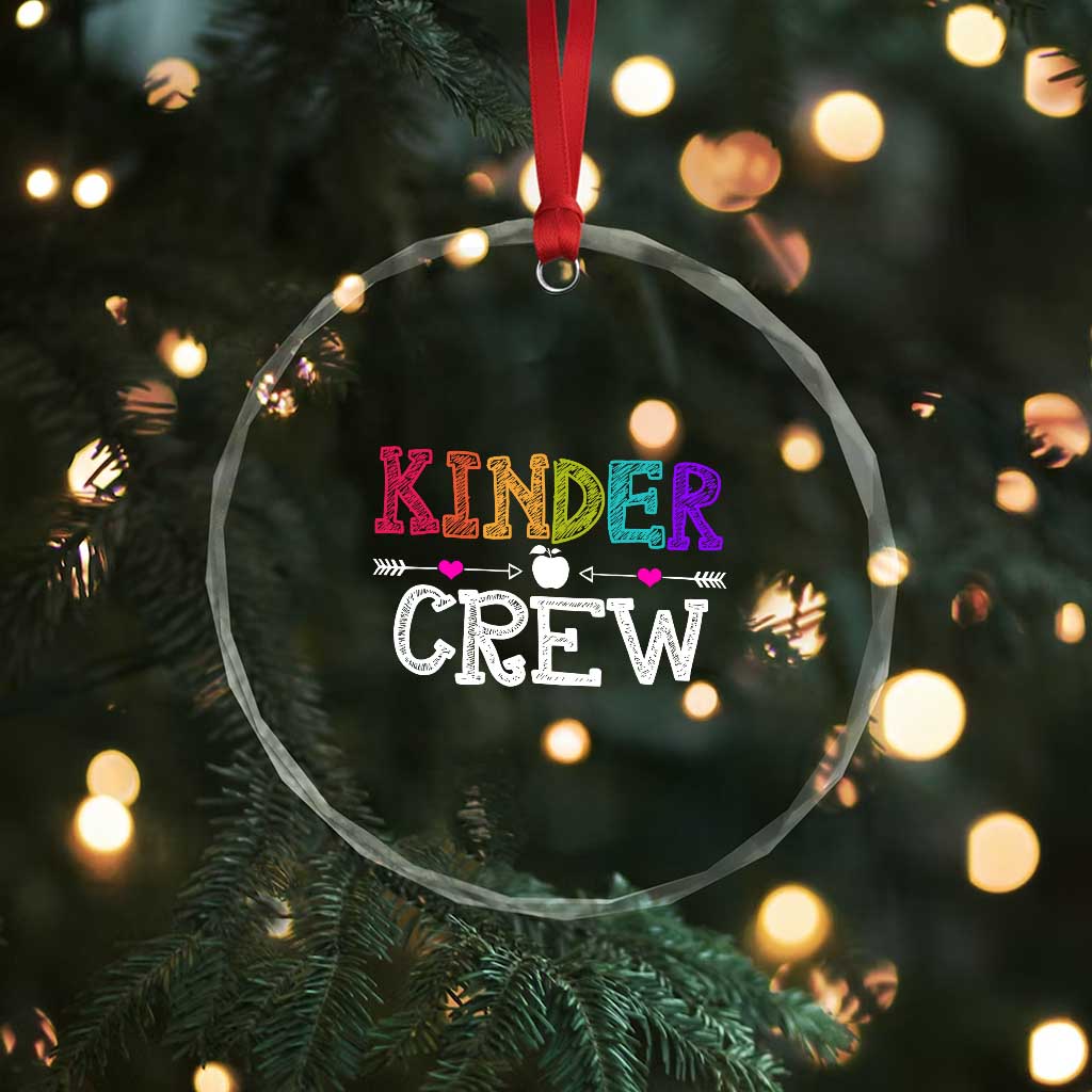 Kinder Crew Funny Kindergarten Crystal Glass Ornament Teacher and Student Back to School