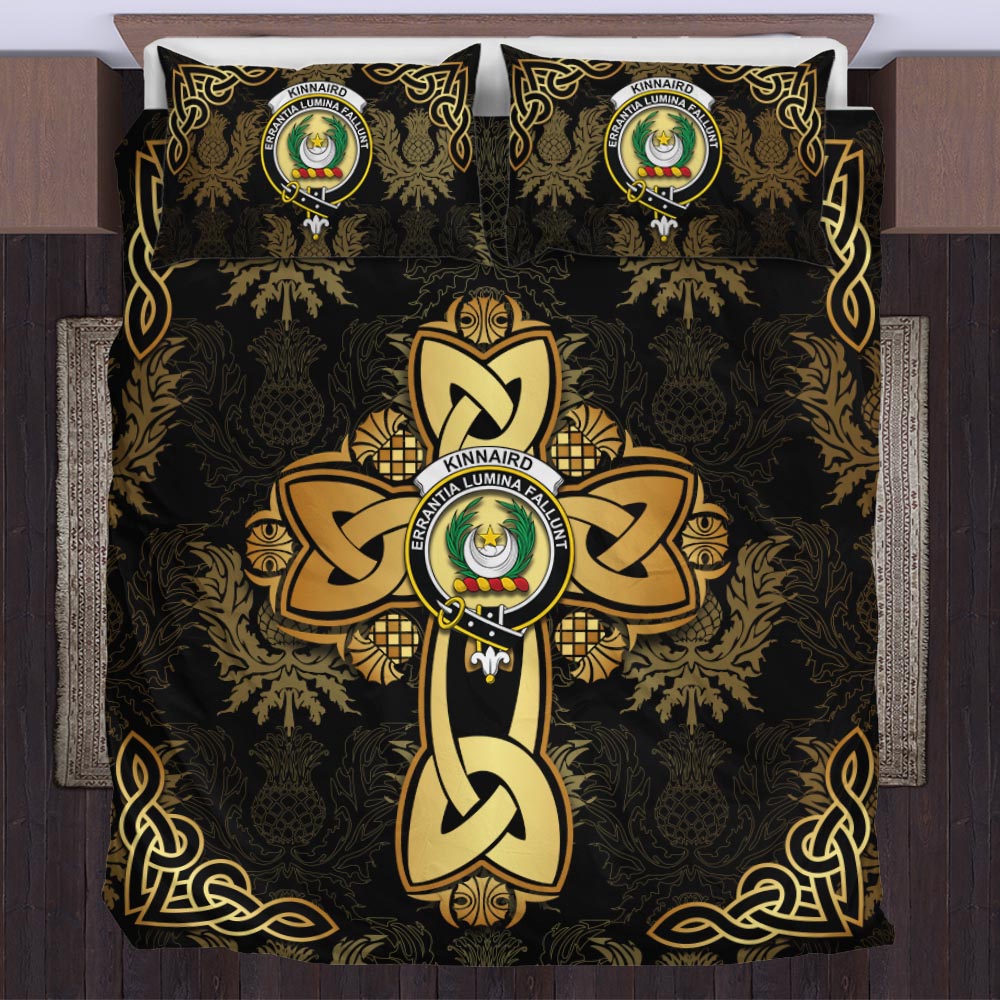 kinnaird-clan-crest-golden-celtic-cross-thistle-style-bedding-set