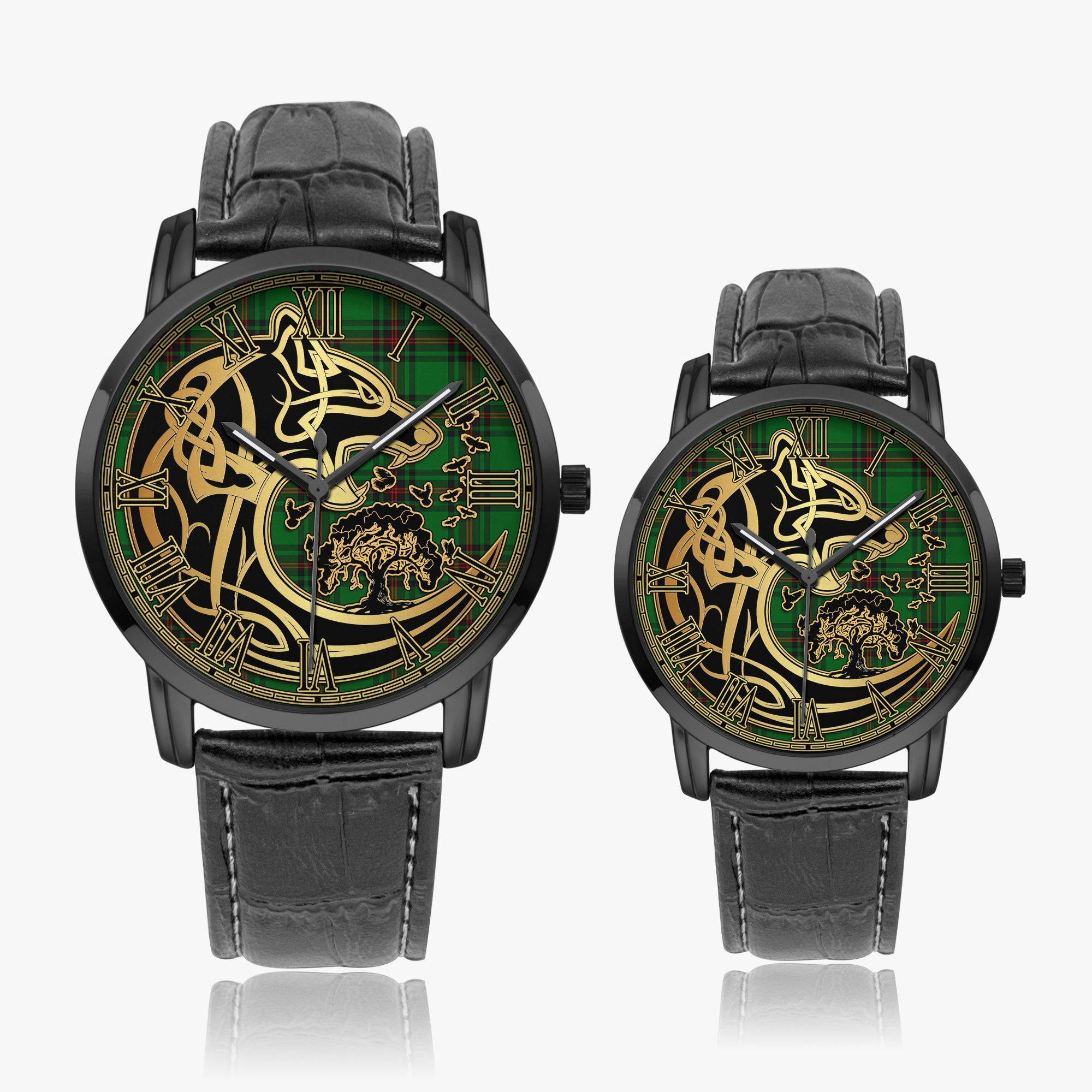 kirkaldy-tartan-watch-with-leather-trap-tartan-instafamous-quartz-leather-strap-watch-golden-celtic-wolf-style