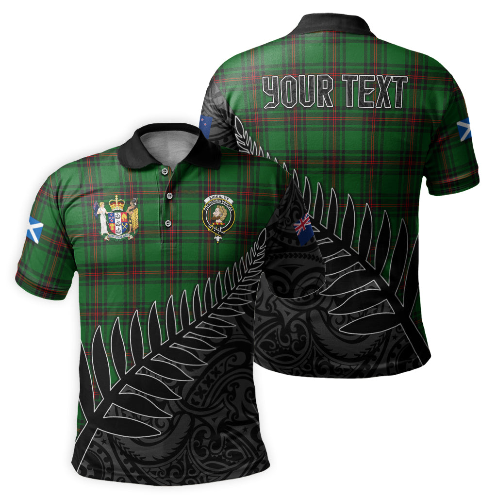kirkaldy-tartan-family-crest-golf-shirt-with-fern-leaves-and-coat-of-arm-of-new-zealand-personalized-your-name-scottish-tatan-polo-shirt