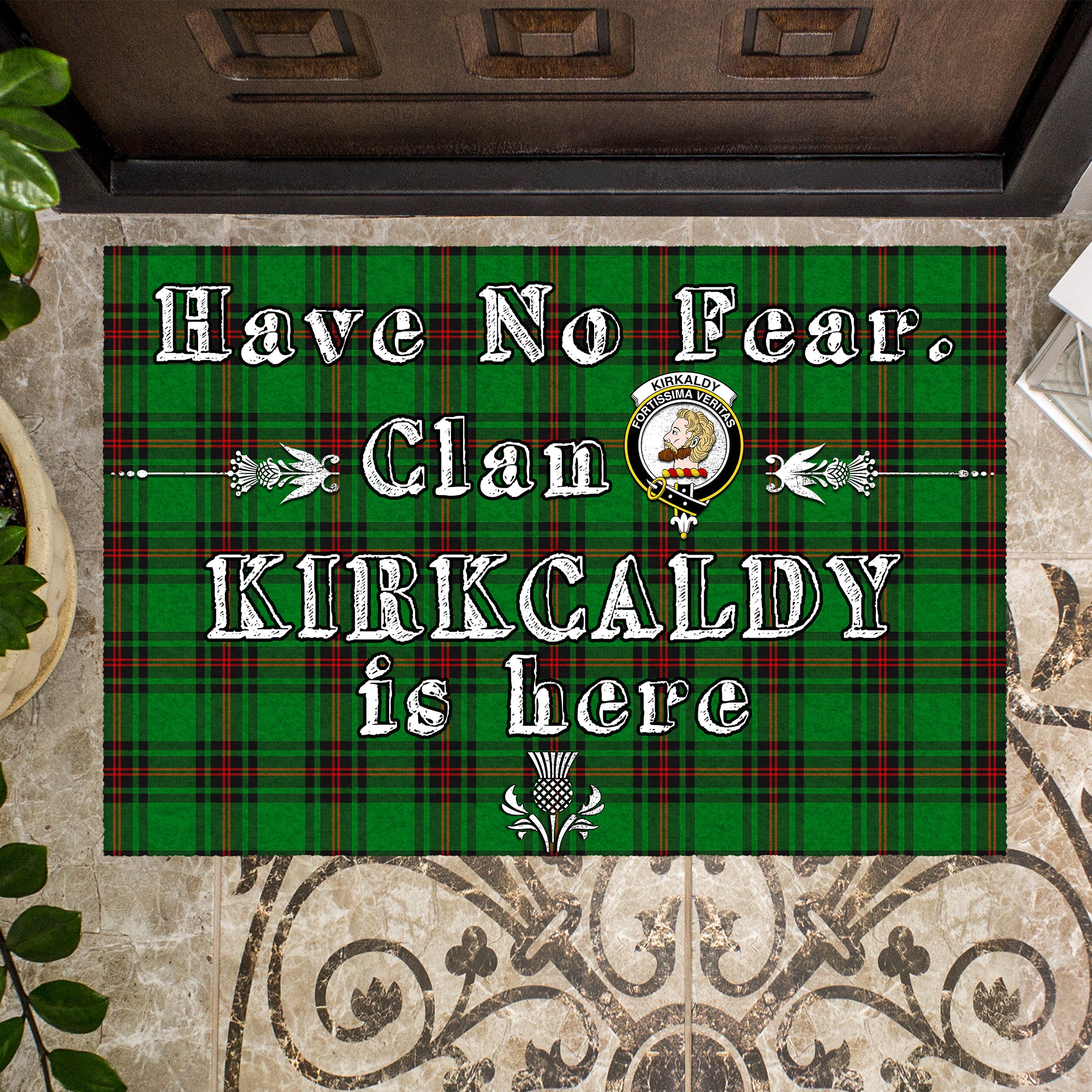 kirkcaldy-clan-tartan-door-mat-family-crest-have-no-fear-tartan-door-mat