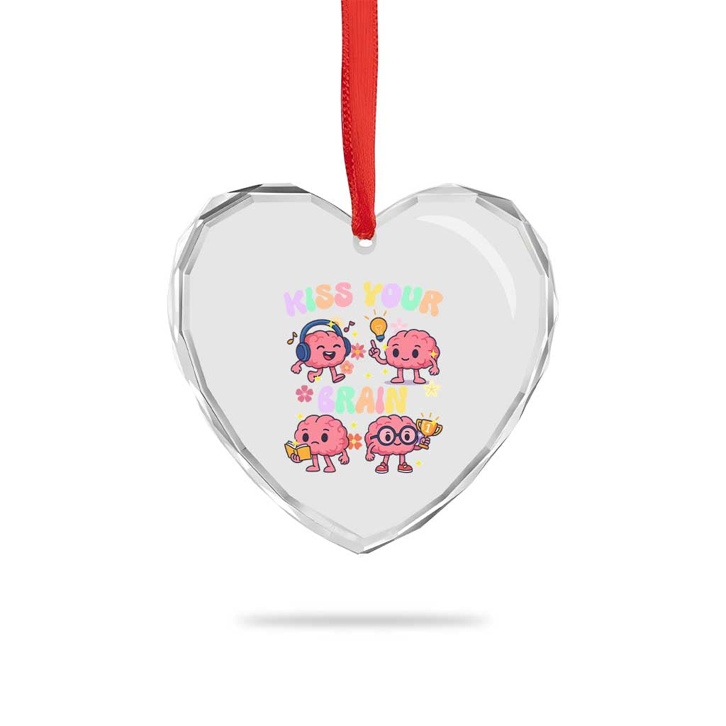 Kiss Your Brain Heart Crystal Glass Ornament Funny Teacher - Wonder Print Shop