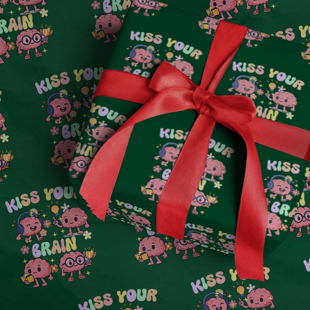 Kiss Your Brain Wrapping Paper Roll Funny Teacher - undefined