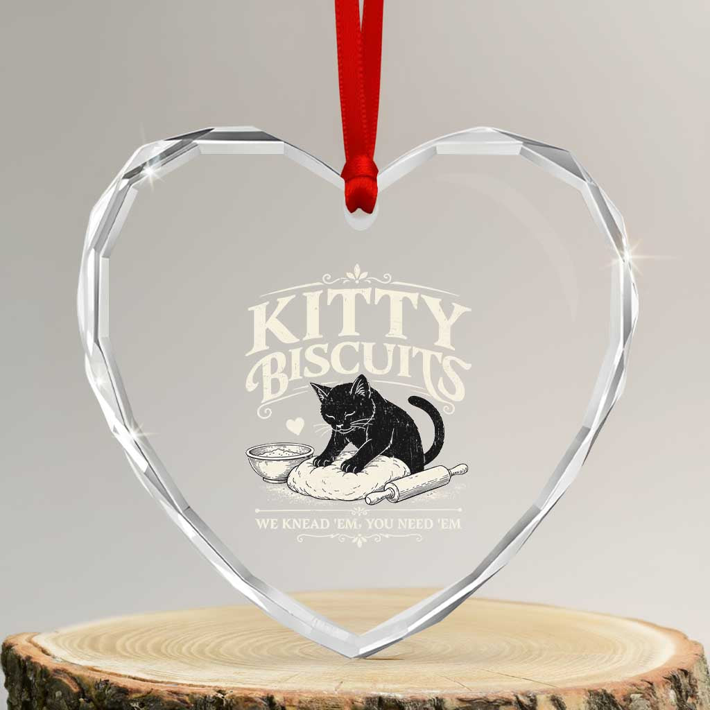 Kitty Biscuits We Knead Em You Need Em Heart Crystal Glass Ornament Funny Black Cat Making Biscuits Baking