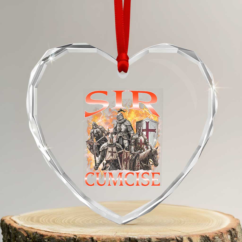 Knight Meme Heart Crystal Glass Ornament Sir Cumcise Funny Bootleg Graphic - Wonder Print Shop