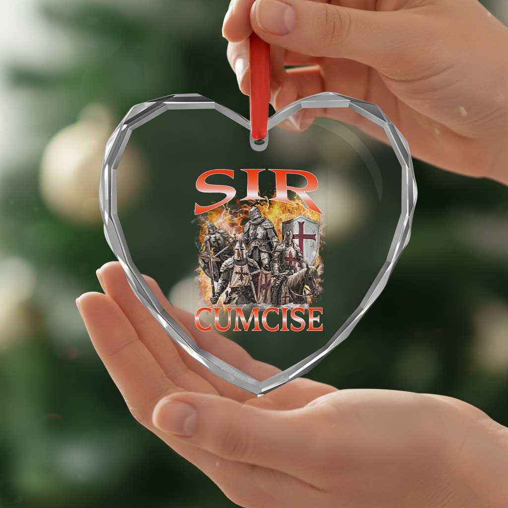 Knight Meme Heart Crystal Glass Ornament Sir Cumcise Funny Bootleg Graphic - Wonder Print Shop