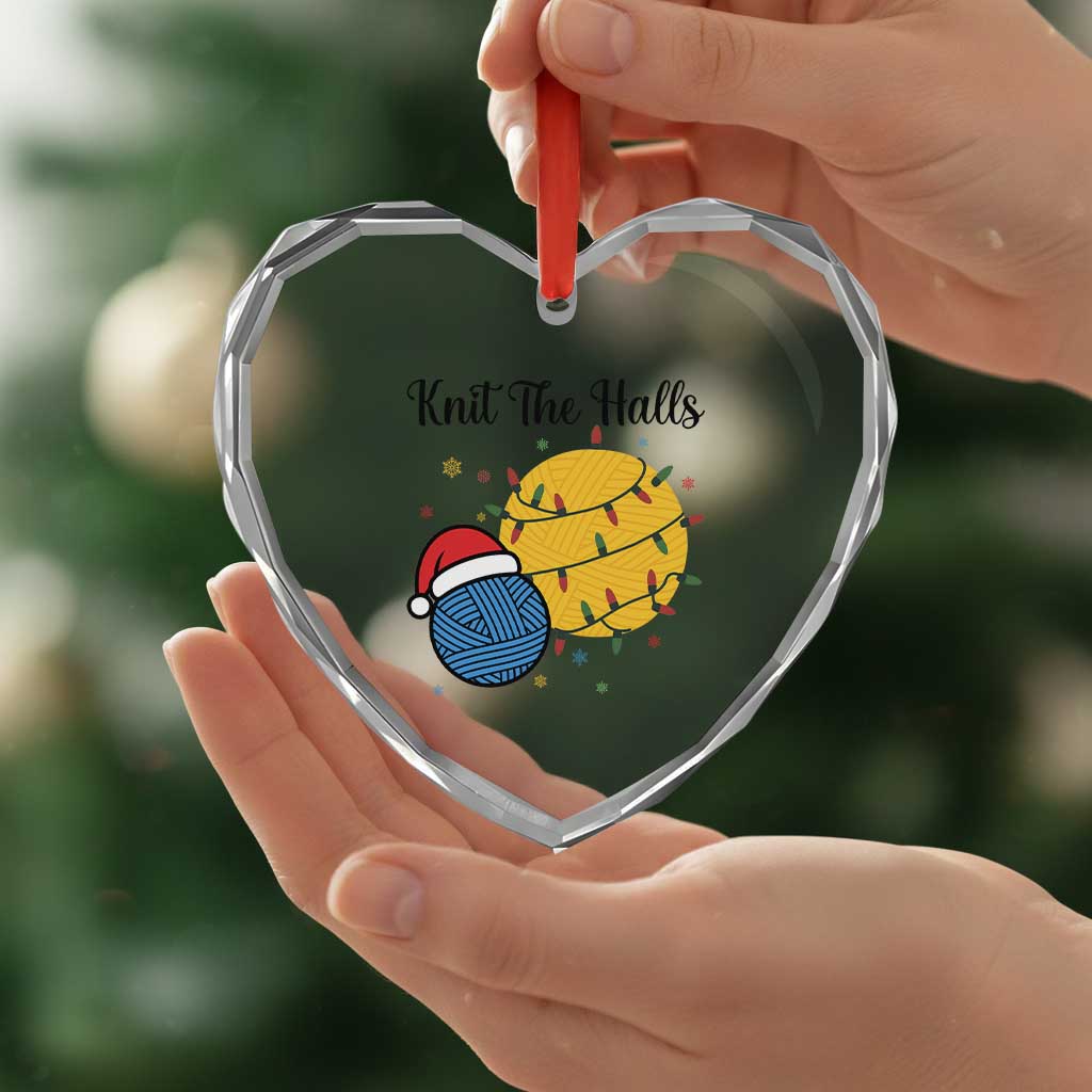 Knit The Halls Heart Crystal Glass Ornament Funny Knitters Christmas Gift - Wonder Print Shop