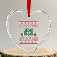 Know Your Status HIV Awareness Gift Heart Crystal Glass Ornament Ugly Sweater Green Hand Red Ribbon - Wonder Print Shop