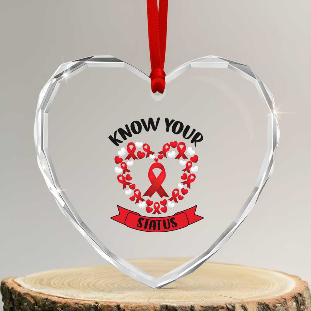 Know Your Status Red Ribbon HIV AIDS Awareness Support Month Gift Heart Crystal Glass Ornament - Wonder Print Shop