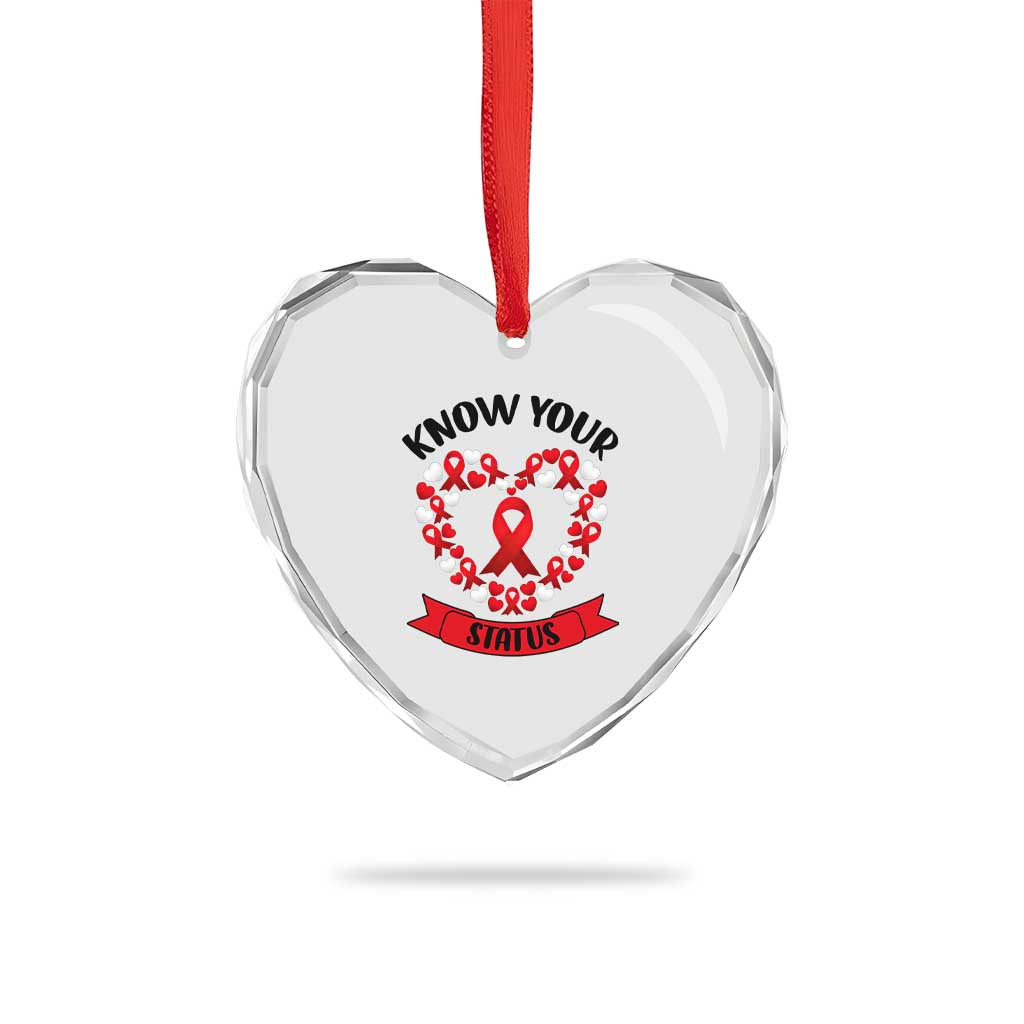Know Your Status Red Ribbon HIV AIDS Awareness Support Month Gift Heart Crystal Glass Ornament - Wonder Print Shop