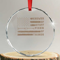 Knower Of Stuff Fixer Of Things Crystal Glass Ornament Funny Handyman Dad Husband Vintage American Flag