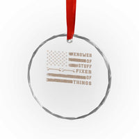 Knower Of Stuff Fixer Of Things Crystal Glass Ornament Funny Handyman Dad Husband Vintage American Flag