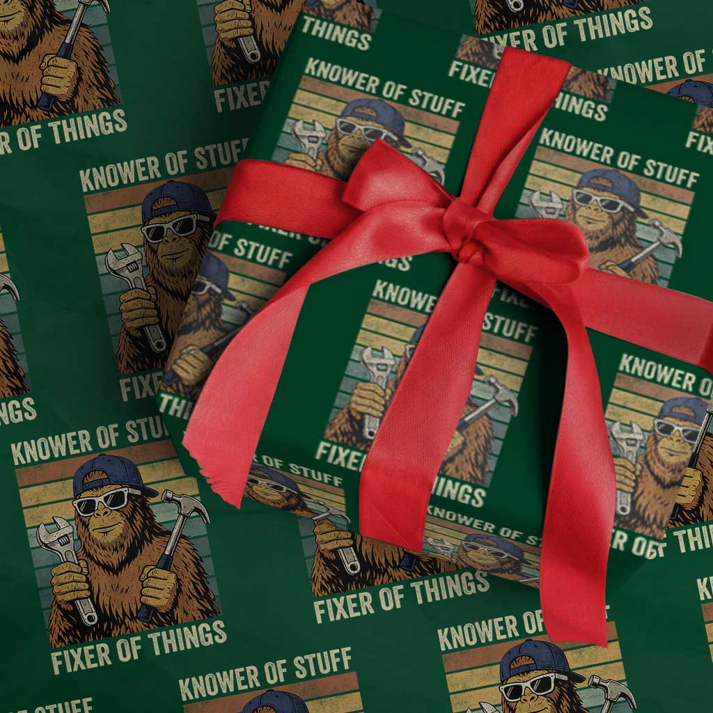 Knower Of Stuff Fixer Of Things Wrapping Paper Roll Mechanic Bigfoot Dad