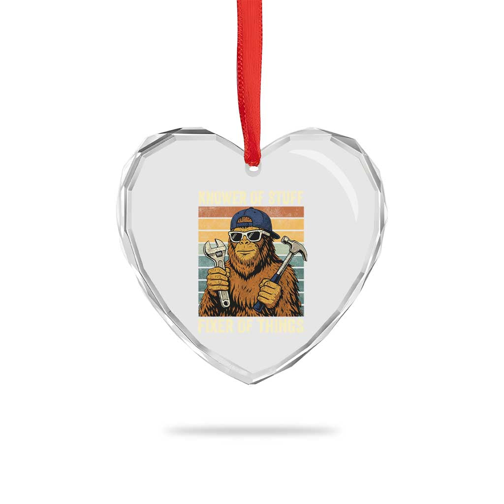 Knower Of Stuff Fixer Of Things Heart Crystal Glass Ornament Mechanic Bigfoot Dad