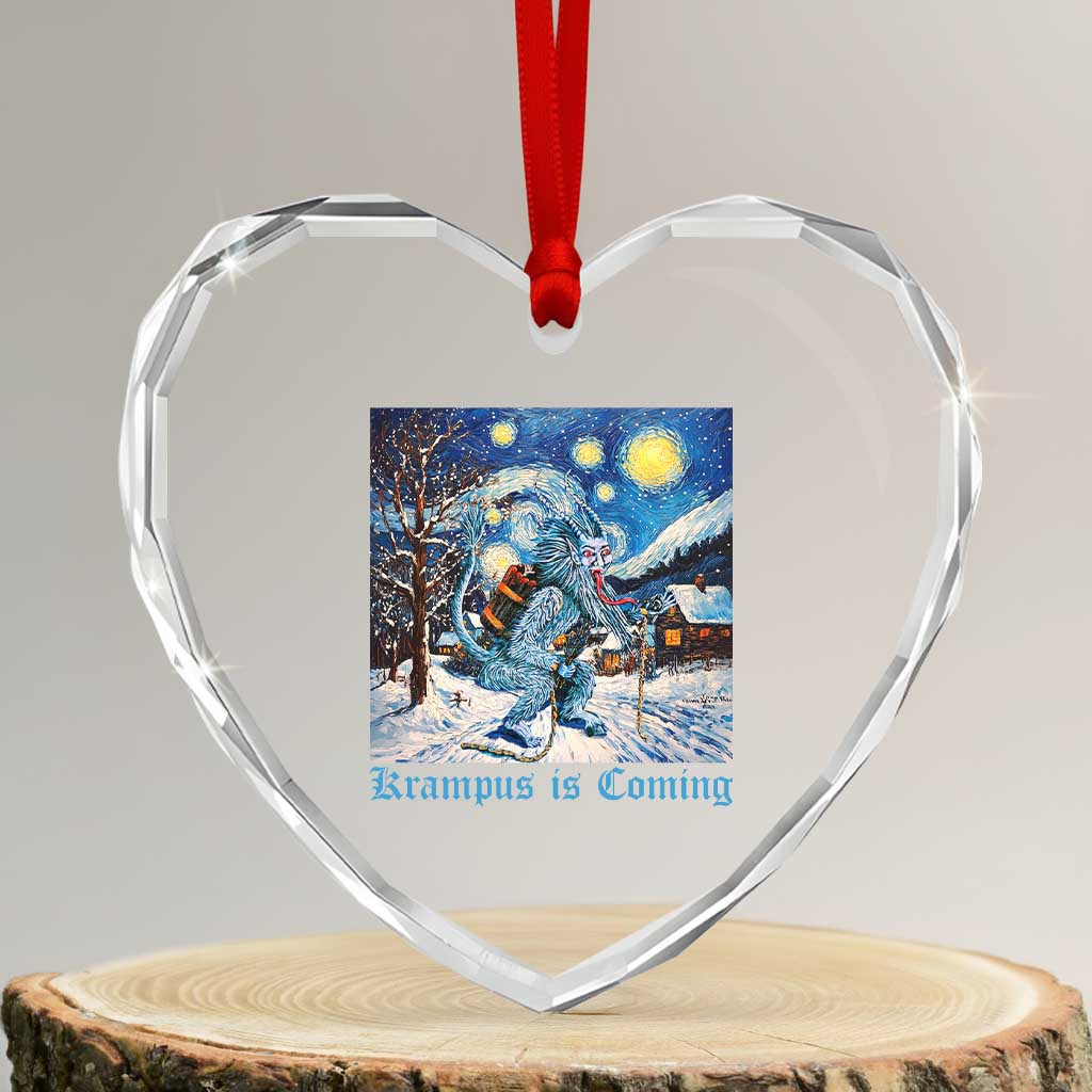 Krampus Is Coming Heart Crystal Glass Ornament Spooky Christmas Starry Night - Wonder Print Shop