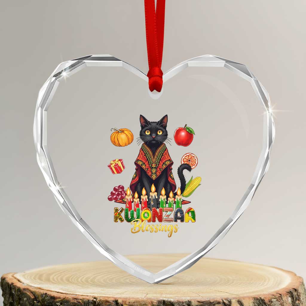 Kwanzaa Blessings Heart Crystal Glass Ornament Funny Cat African Heritage Gift - Wonder Print Shop