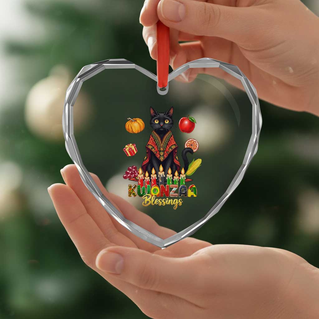 Kwanzaa Blessings Heart Crystal Glass Ornament Funny Cat African Heritage Gift - Wonder Print Shop