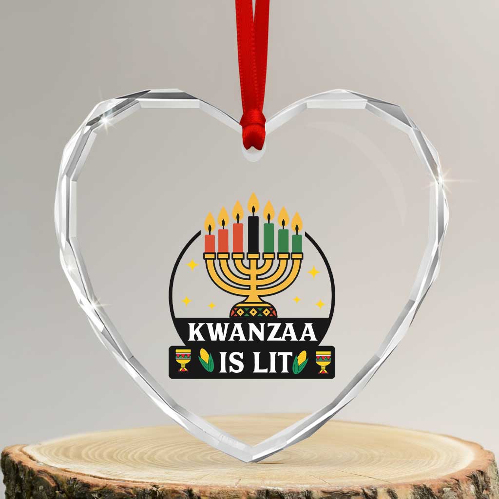 Kwanzaa Is Lit Heart Crystal Glass Ornament Funny African American Holiday Gift - Wonder Print Shop