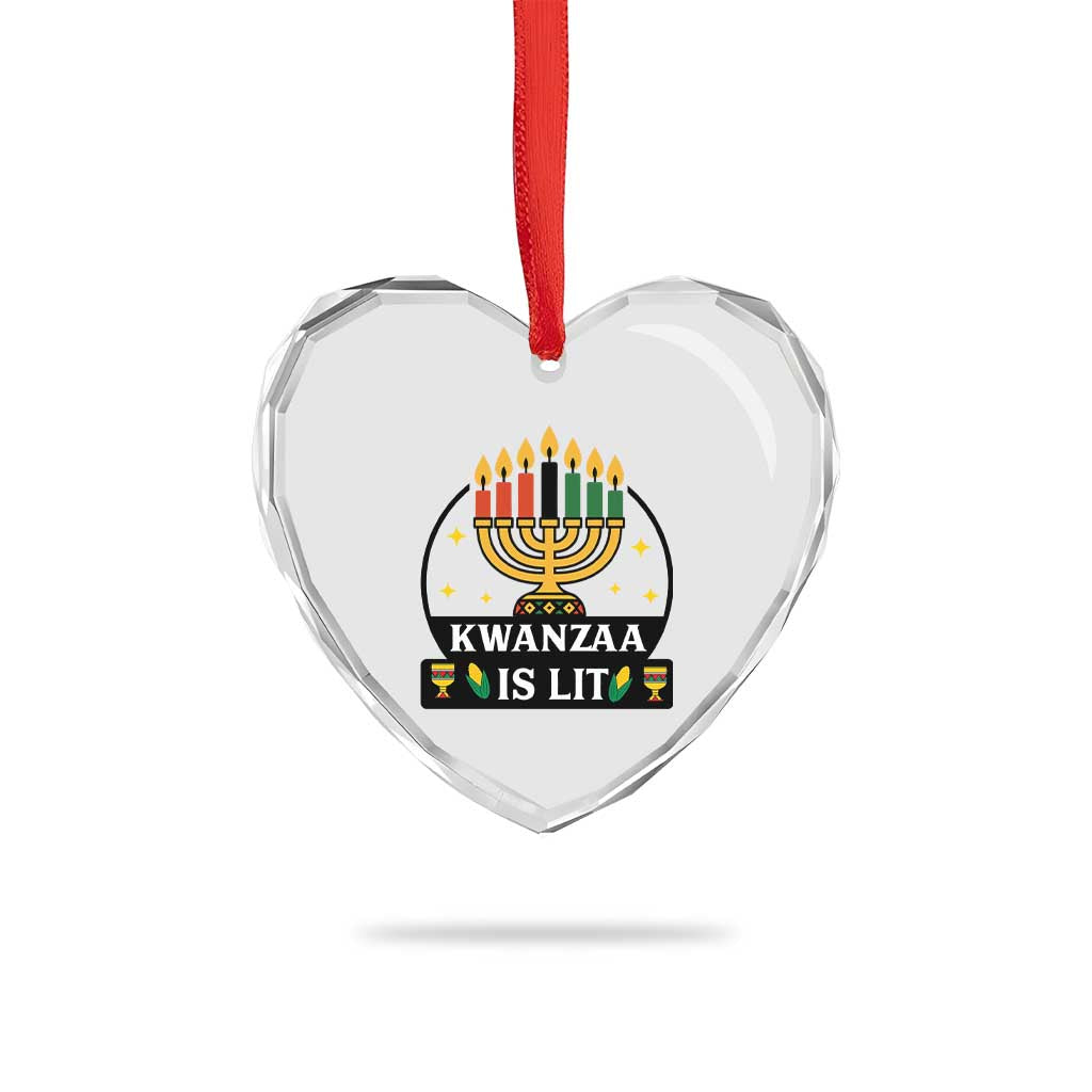 Kwanzaa Is Lit Heart Crystal Glass Ornament Funny African American Holiday Gift - Wonder Print Shop