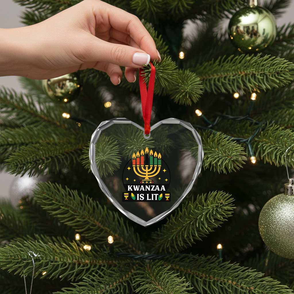 Kwanzaa Is Lit Heart Crystal Glass Ornament Funny African American Holiday Gift - Wonder Print Shop