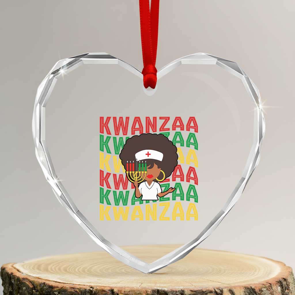Kwanzaa Nurse Pride Heart Crystal Glass Ornament African Heritage Holiday Gift - Wonder Print Shop