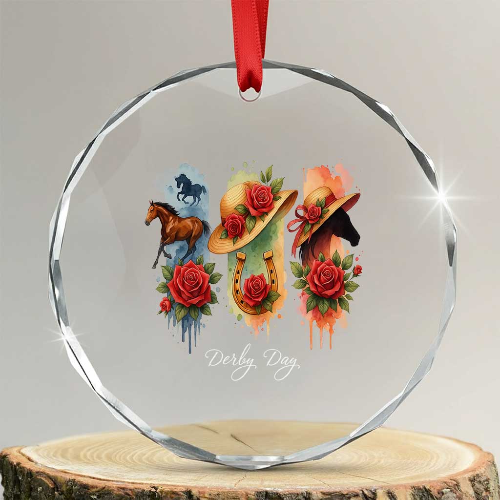 Ky Derby Day Crystal Glass Ornament Horse Racing Nice Hat Mint Julep and Roses - Wonder Print Shop