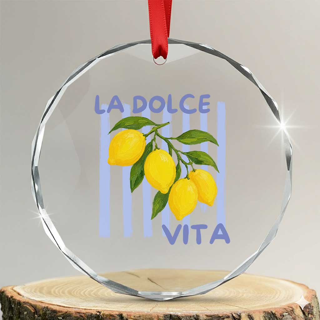 La Dolce Vita Lemon Italian Summer Crystal Glass Ornament Blue Striped