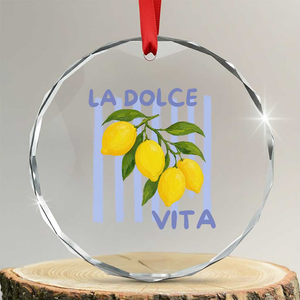 La Dolce Vita Lemon Italian Summer Crystal Glass Ornament Blue Striped TS11