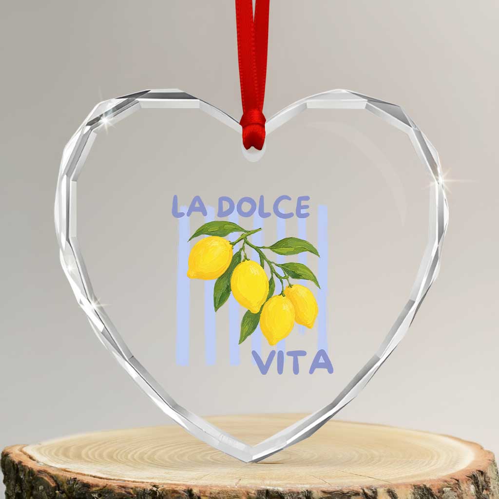 La Dolce Vita Lemon Italian Summer Heart Crystal Glass Ornament Blue Striped