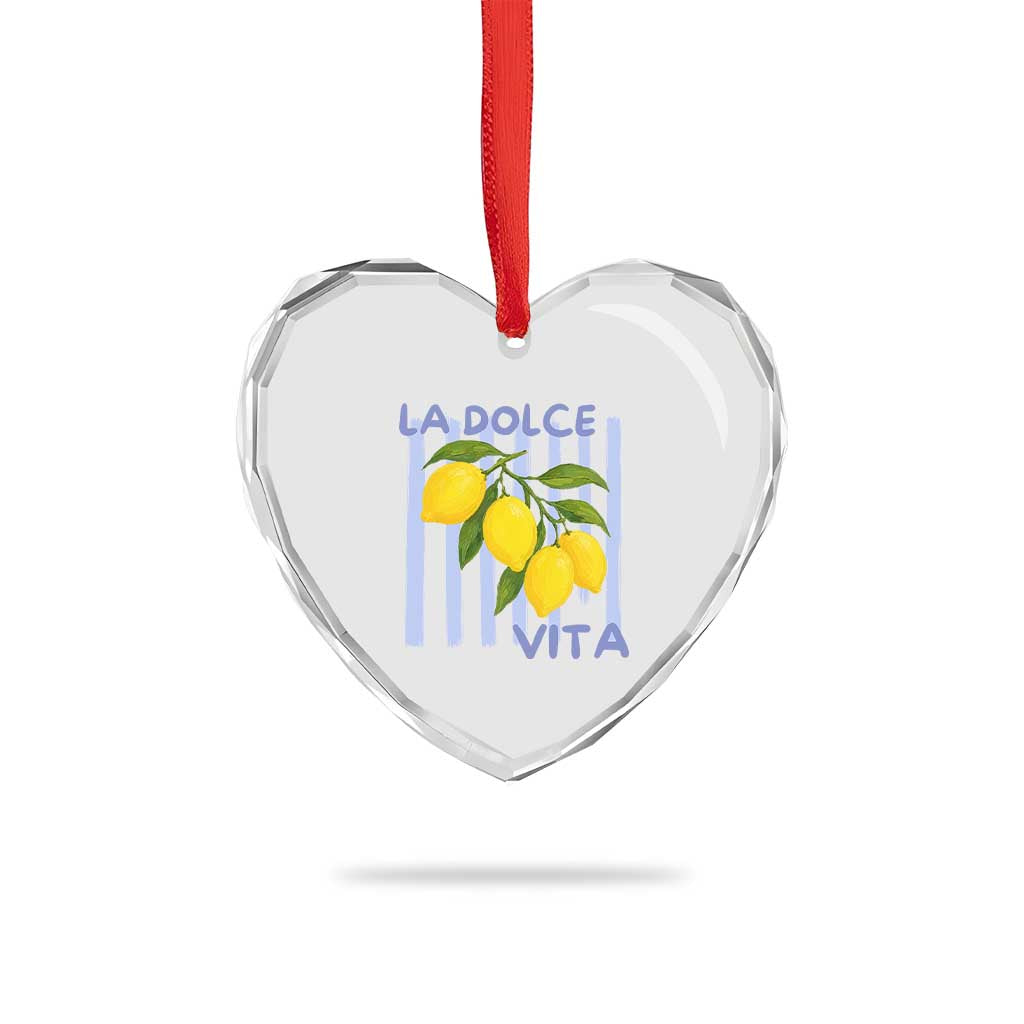 La Dolce Vita Lemon Italian Summer Heart Crystal Glass Ornament Blue Striped