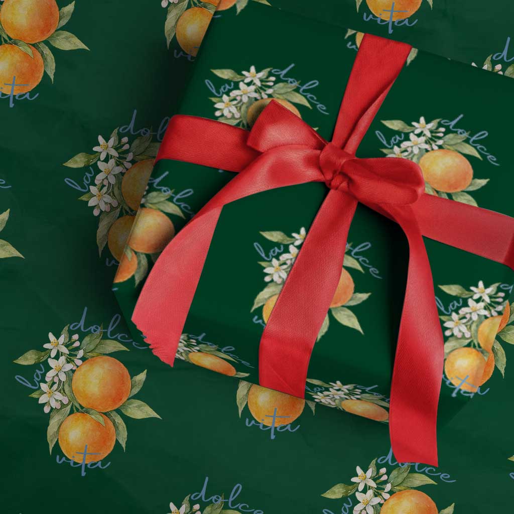 La Dolce Vita Oranges Wrapping Paper Roll Romantic Italian Citrus Blossom Mediterranean Charm - Wonder Print Shop