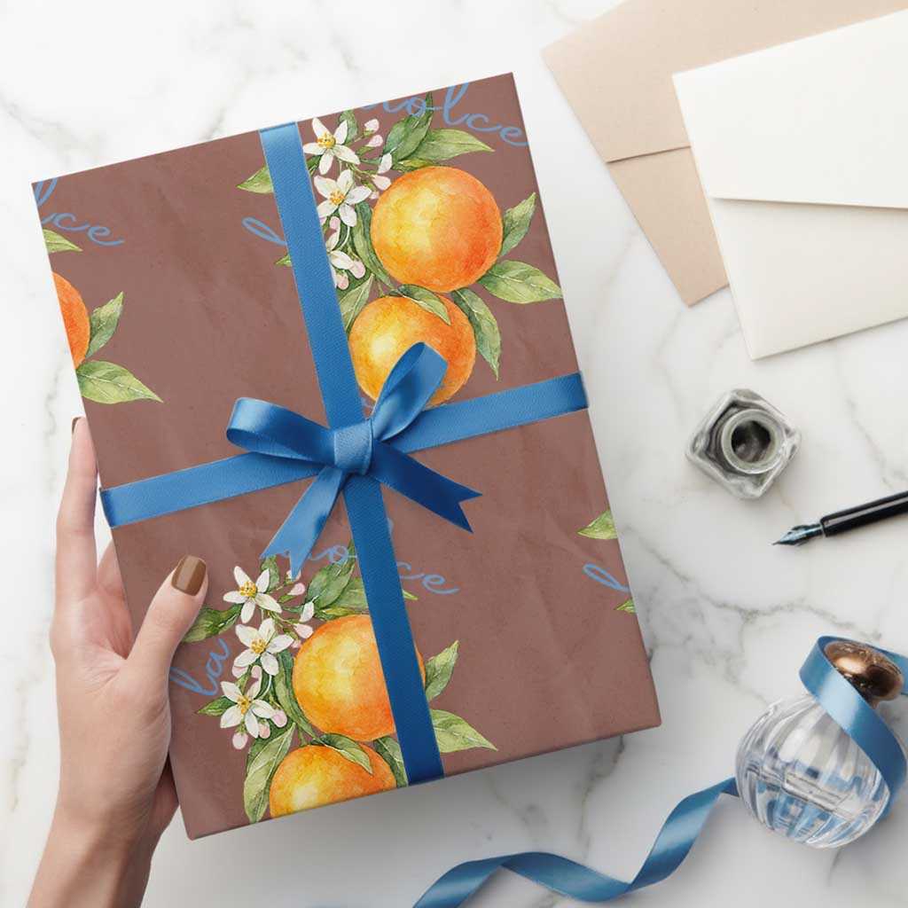 La Dolce Vita Oranges Wrapping Paper Roll Romantic Italian Citrus Blossom Mediterranean Charm - Wonder Print Shop