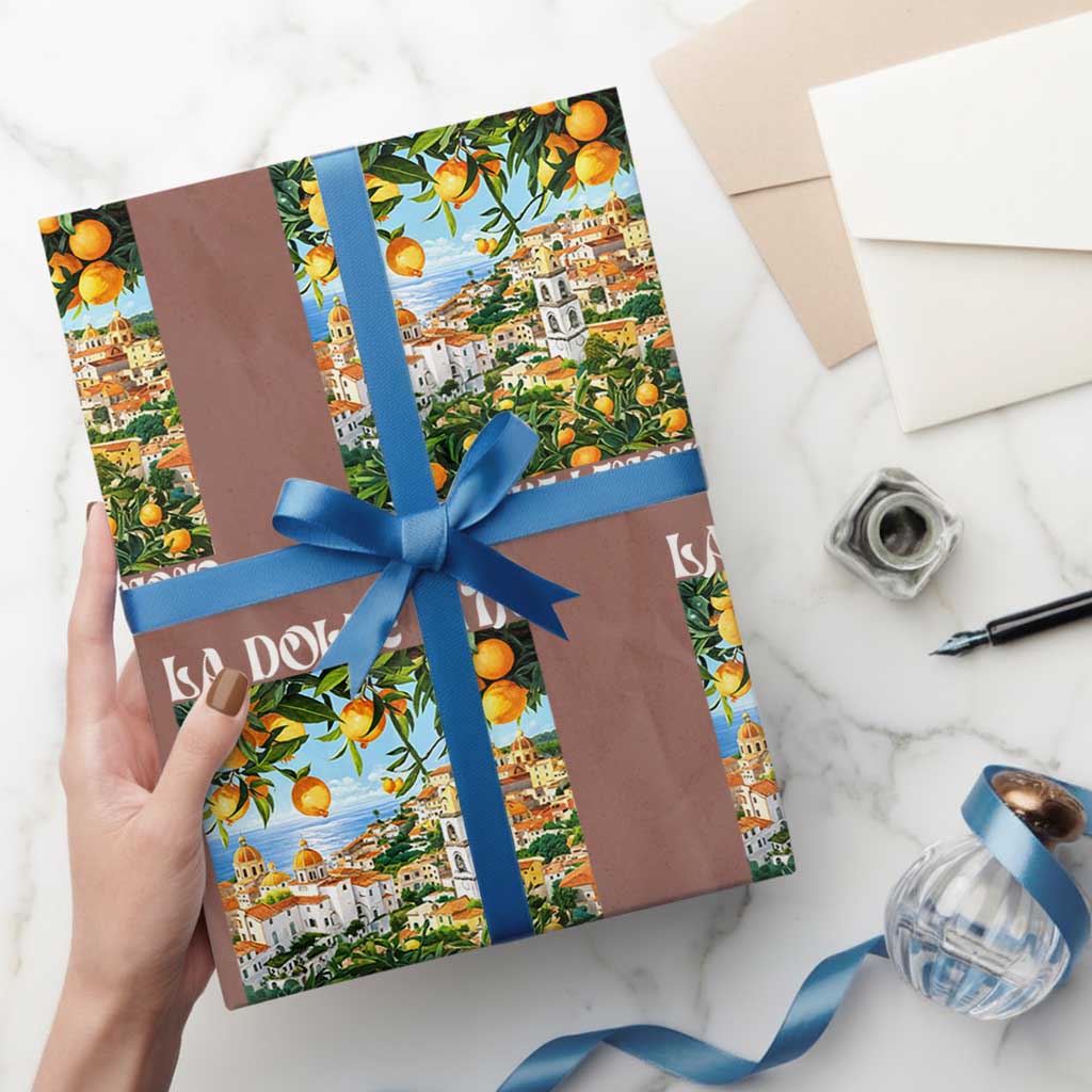 La Dolce Vita Taste Like Lemons Wrapping Paper Roll Retro Italian Village Citrus Summer Wanderlusters - Wonder Print Shop