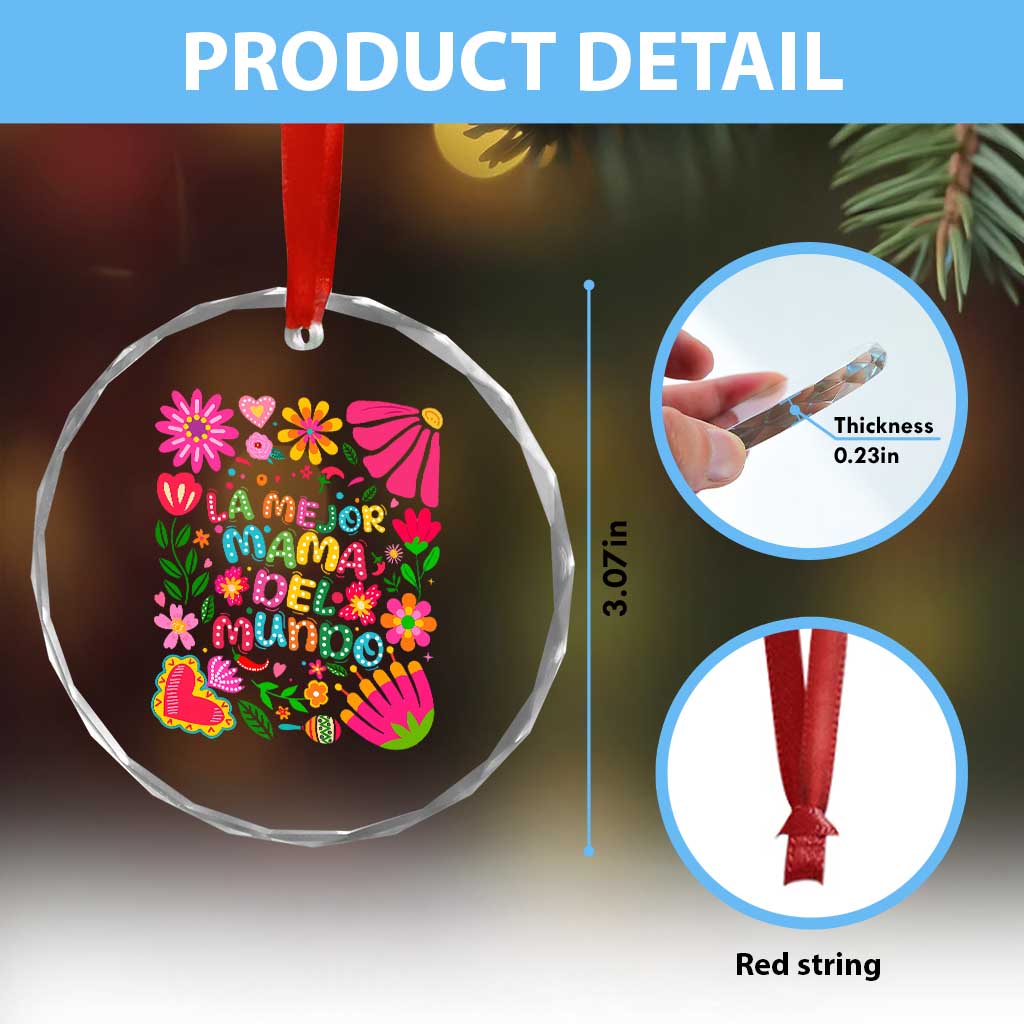 La Mejor Mama Del Mundo Crystal Glass Ornament Dia de las Madres Regalo Gift