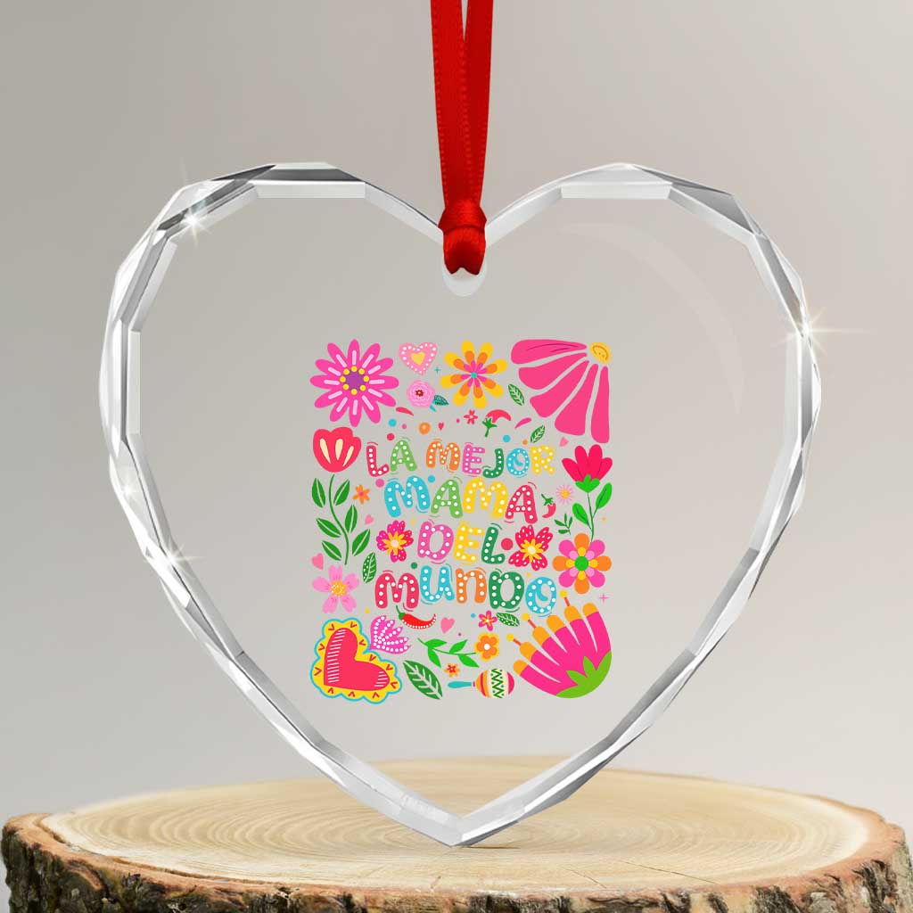 La Mejor Mama Del Mundo Heart Crystal Glass Ornament Dia de las Madres Regalo Gift