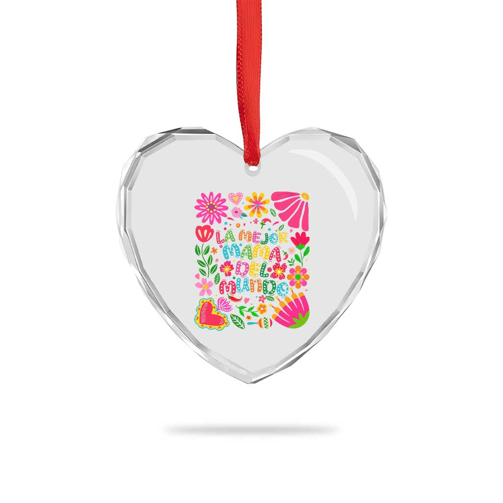La Mejor Mama Del Mundo Heart Crystal Glass Ornament Dia de las Madres Regalo Gift