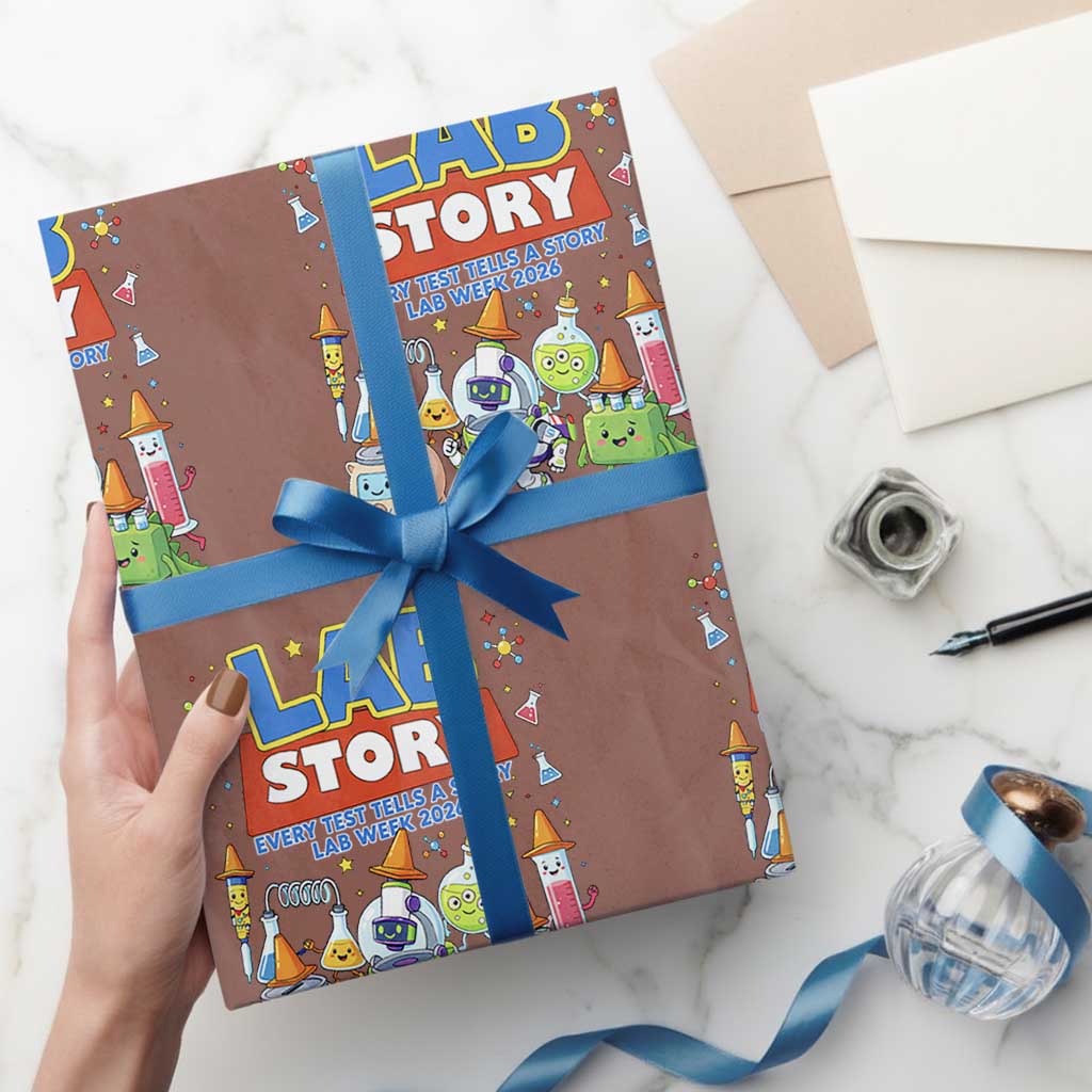 Lab Story Every Test Tells a Story Lab Week 2026 Wrapping Paper Roll Science Characters Lab Techs Medical Laboratory