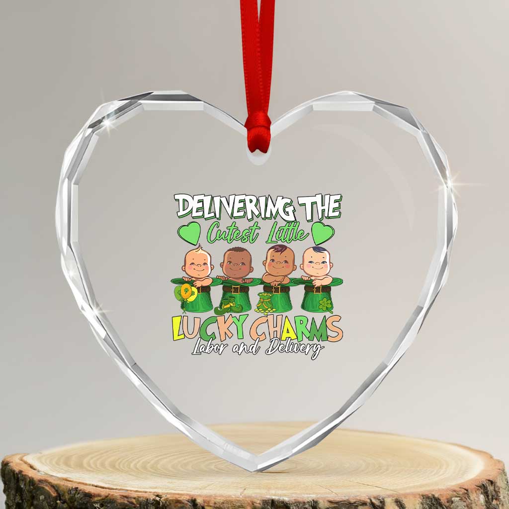 Labor and Delivery Nurse St Patrick's Day Heart Crystal Glass Ornament Delivering The Cutest Little Lucky Charms - Wonder Print Shop