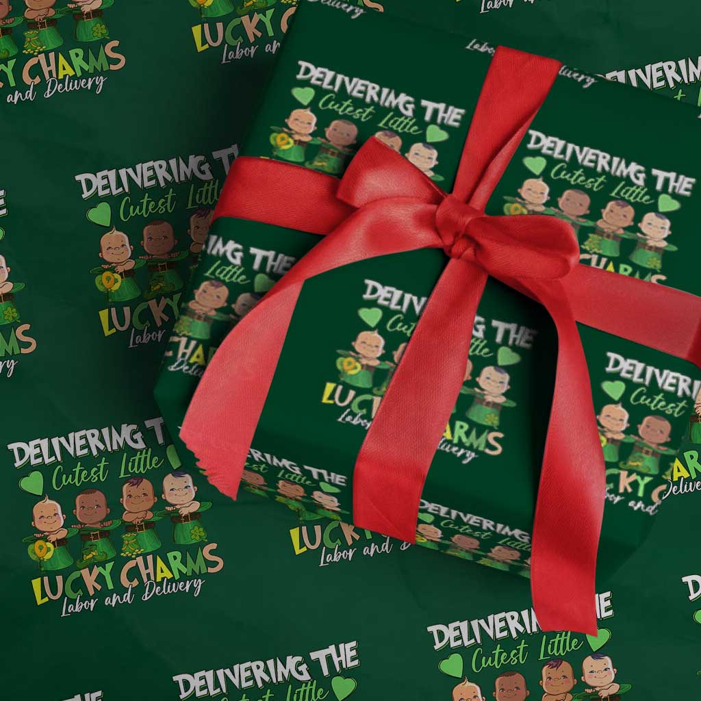 Labor and Delivery Nurse St Patrick's Day Wrapping Paper Roll Delivering The Cutest Little Lucky Charms - Wonder Print Shop