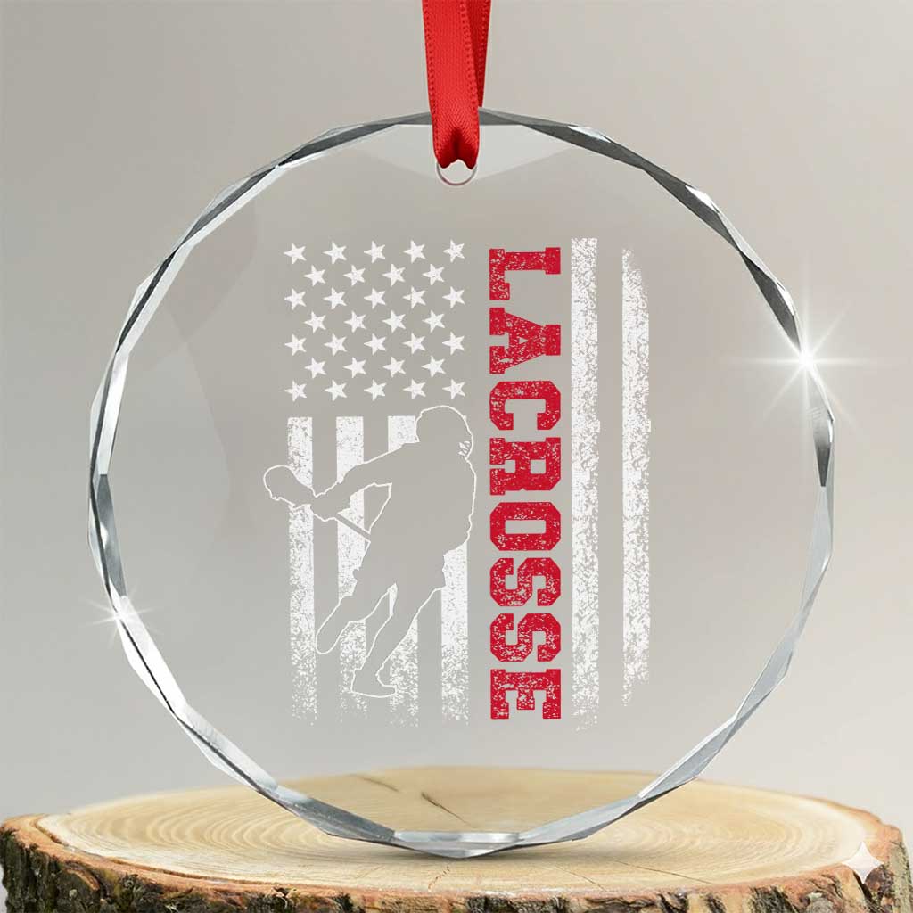 Lacrosse American Flag Lax Men 4th of July Crystal Glass Ornament