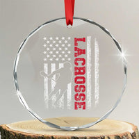 Lacrosse American Flag Lax Men 4th of July Crystal Glass Ornament