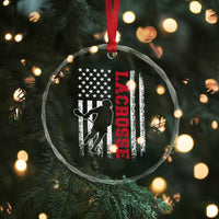 Lacrosse American Flag Lax Men 4th of July Crystal Glass Ornament