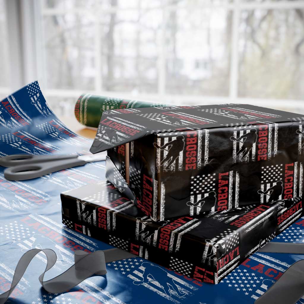 Lacrosse American Flag Lax Men 4th of July Wrapping Paper Roll