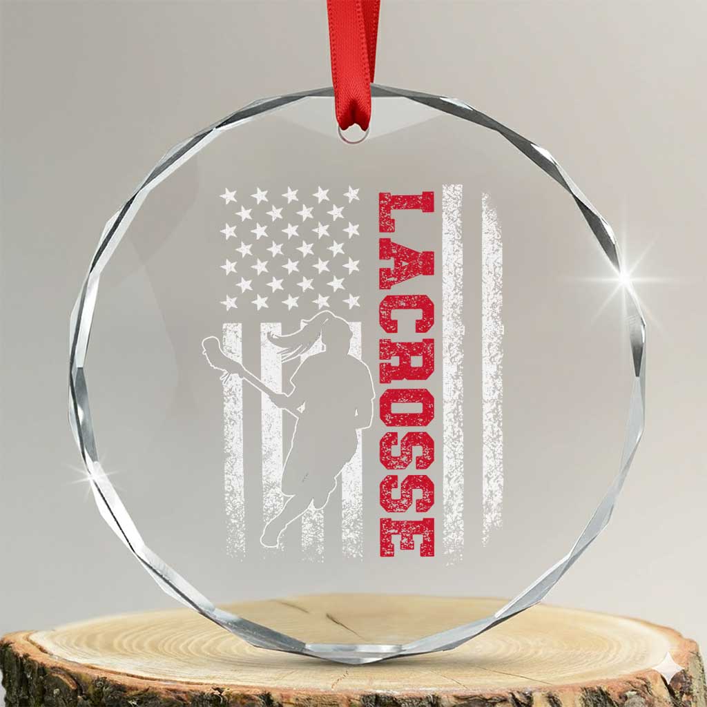Lacrosse American Flag Lax Women 4th of July Crystal Glass Ornament