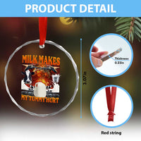 Lactose Intolerant Meme Crystal Glass Ornament Milk Makes My Tummy Hurt Vintage Bootleg Graphic
