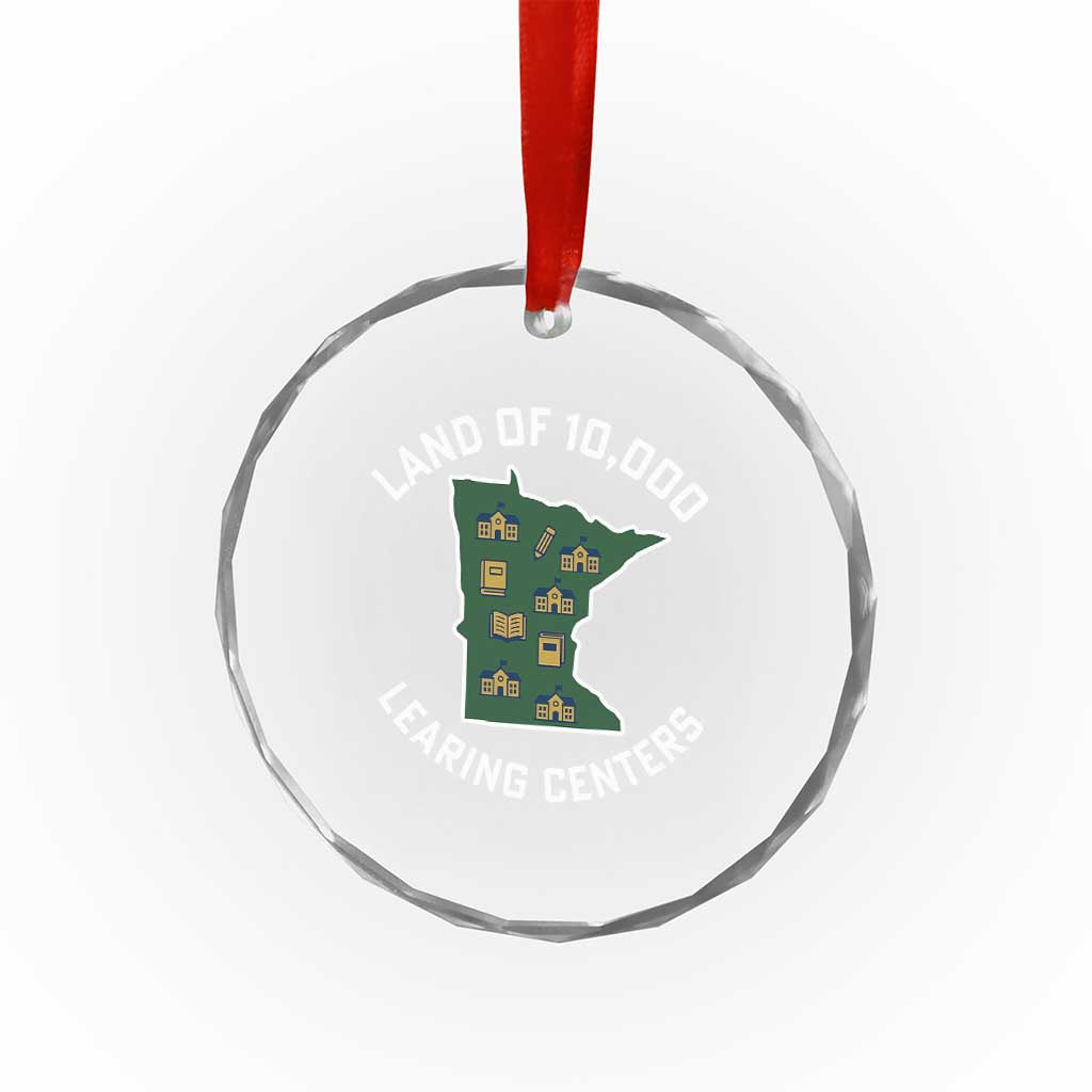 Land of 10000 Learing Centers Funny Minnesota Meme Crystal Glass Ornament Viral Education Typo Parody - Wonder Print Shop