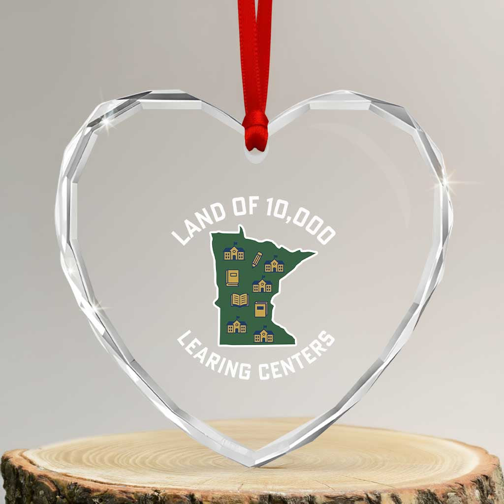 Land of 10000 Learing Centers Funny Minnesota Meme Heart Crystal Glass Ornament Viral Education Typo Parody - Wonder Print Shop